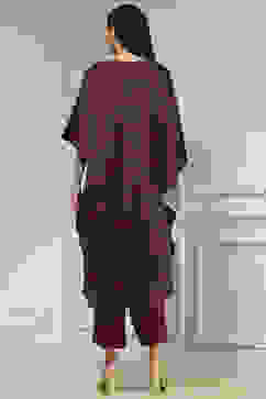 Blue and Brown Satin Printed Kaftan-Style Kurta Set image number 4