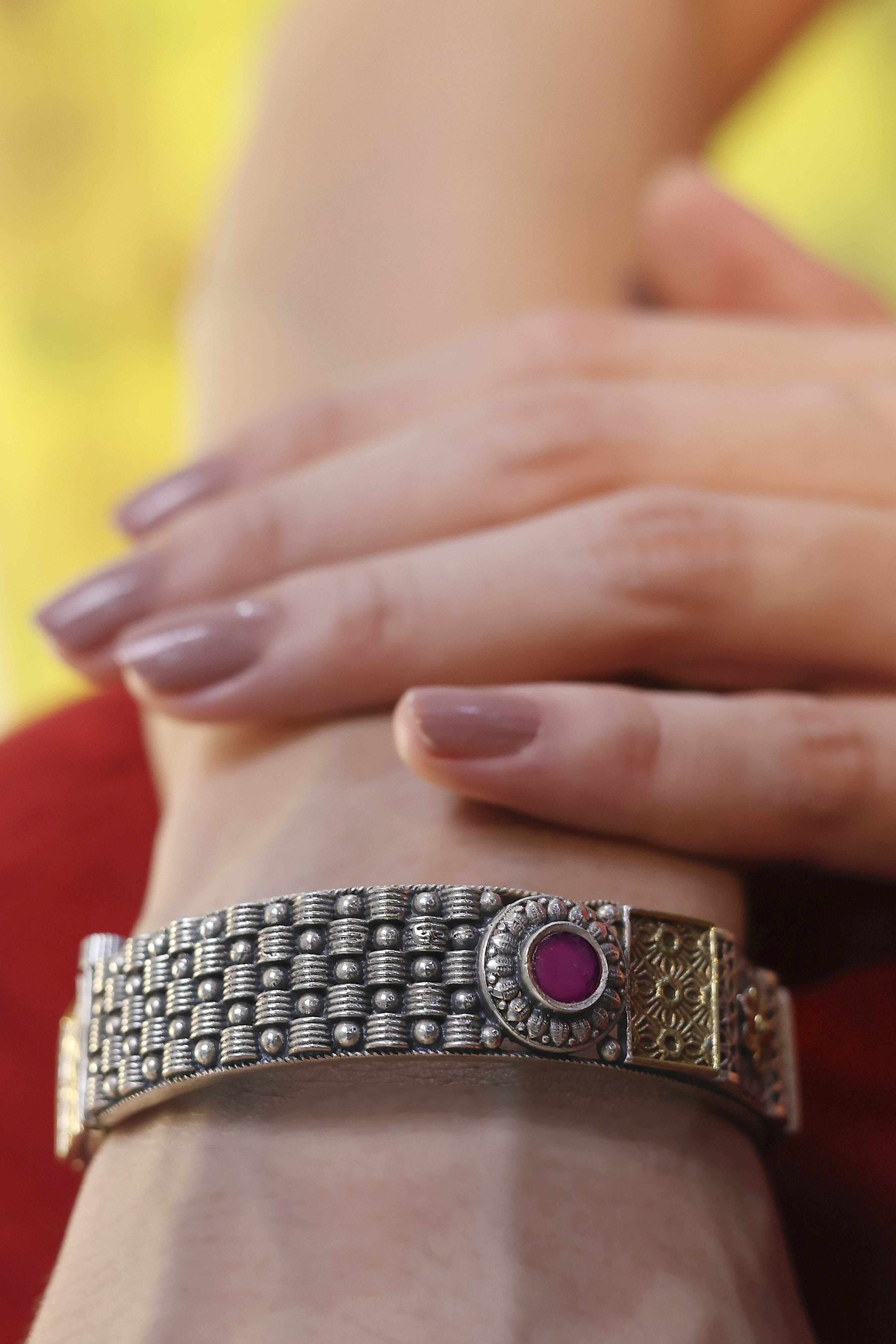 Dark Pink Brass Oxidised Bangles image number 1