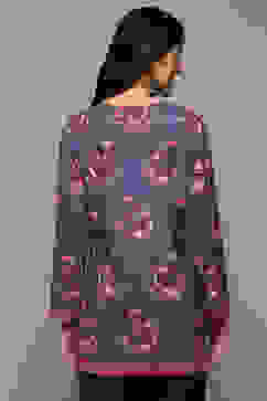 Denim Blue Cotton Blend Printed Kurti image number 4