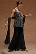 Black Heavy Beaded Embroidered Peplum Suit Set image number 4