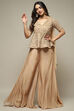 Beige Cotton Silk A-Line Embroidered Kurta Sharara Suit Set image number 0