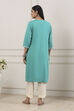 Turquoise Blue Sequined Embroidered Straight Kurta image number 3