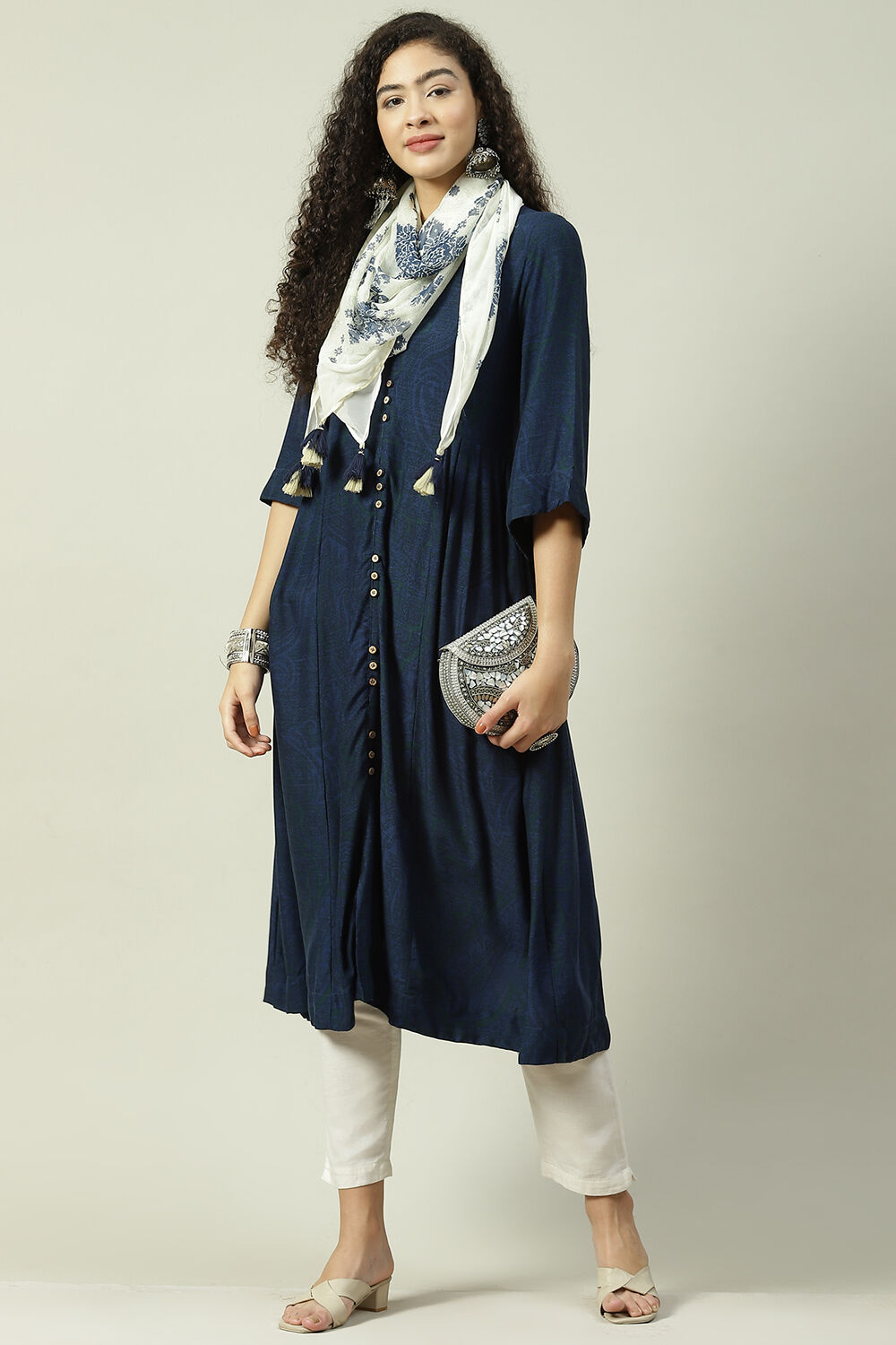 Ecru LIVA A-Line Fusion Printed Dress image number 5