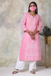 Pink Cotton Straight Printed Kurta