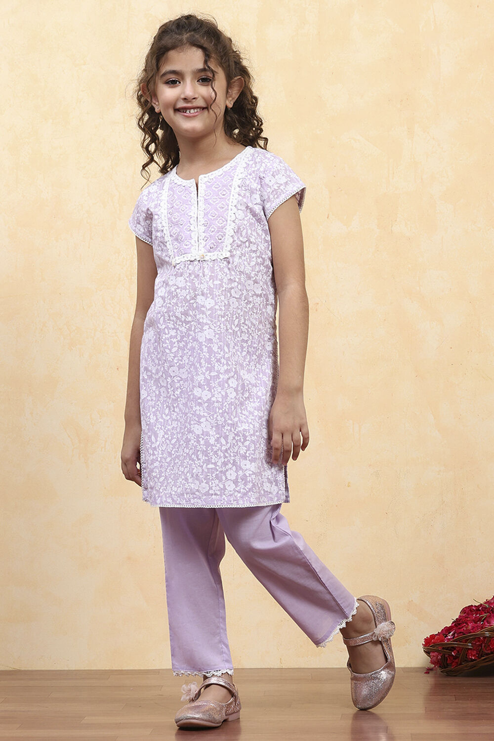 Green Cotton Straight Printed Kurta Pants Set image number 3