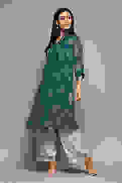 Teal Polyester Straight Printed Kurta image number 2