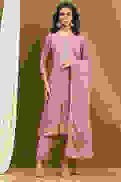 Pink Viscose Blend Yarn Dyed Straight Suit Set image number 6