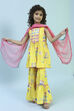 Yellow Cotton Peplum Gathered Suit Set image number 0