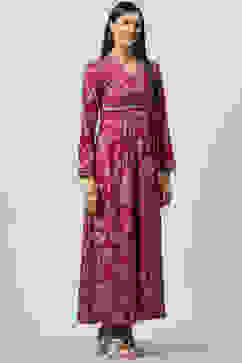 Berry Acrylic Flared Printed Dress image number 3