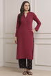 Berry Cotton Straight Kurta Pants Set image number 6