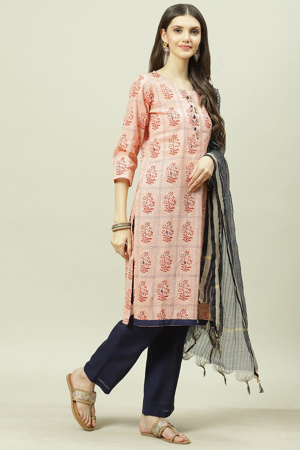 Orange Cotton Woven Unstitched Suit Set image number 6