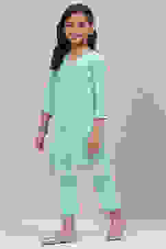 Blue Cotton Straight Printed Kurta Set image number 0