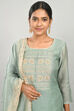 Green Cotton Blend Hand Embroidered Unstitched Suit Set image number 1