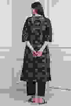 Black Poly Dupion Straight Suit Set image number 4