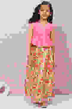 Coral Cotton Girls Lehenga Set image number 6