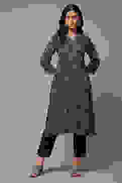 Black LIVA Straight Printed Kurta image number 1