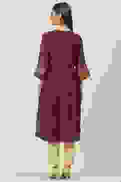 Wine Art Silk A-Line Yarndyed Kurta image number 4