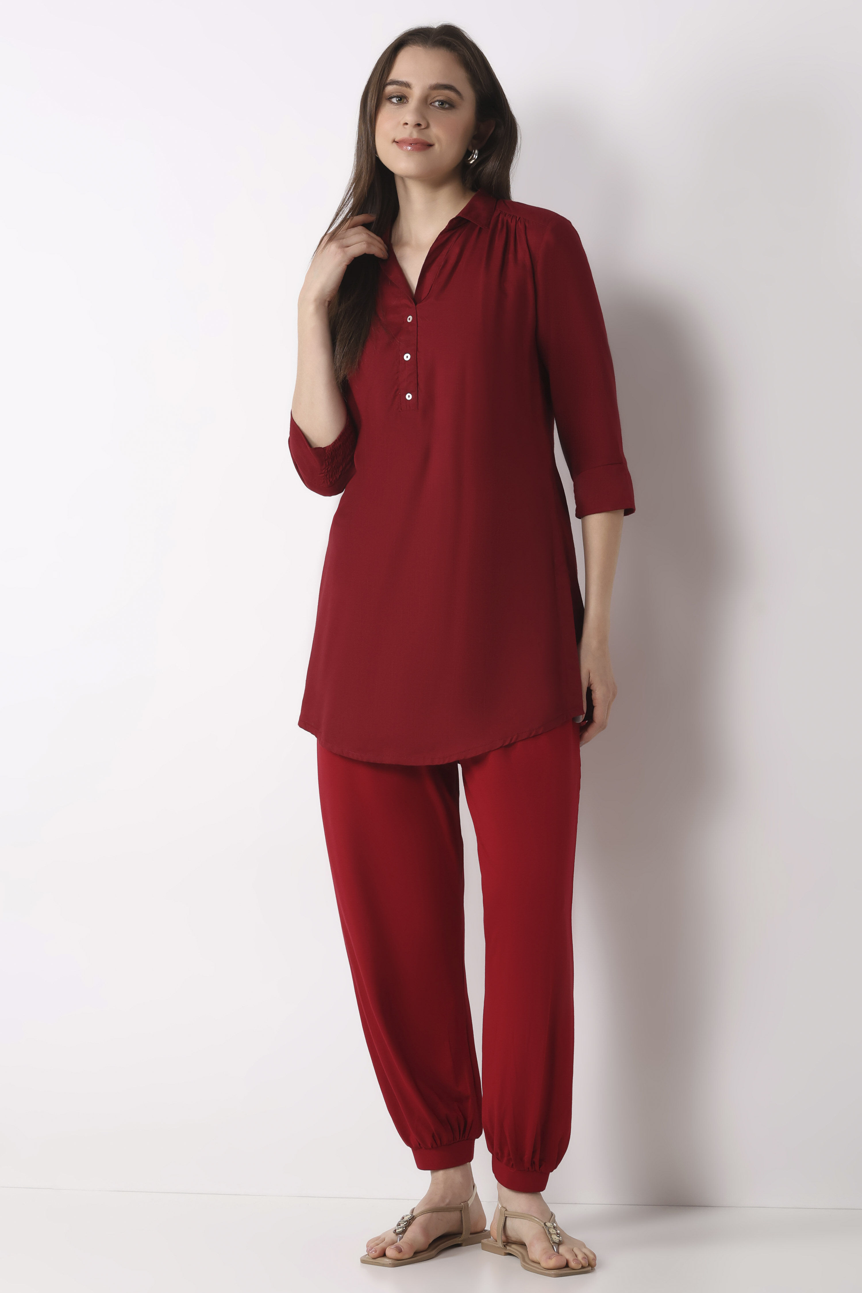 Beige Viscose Lycra Harem Pants image number 0