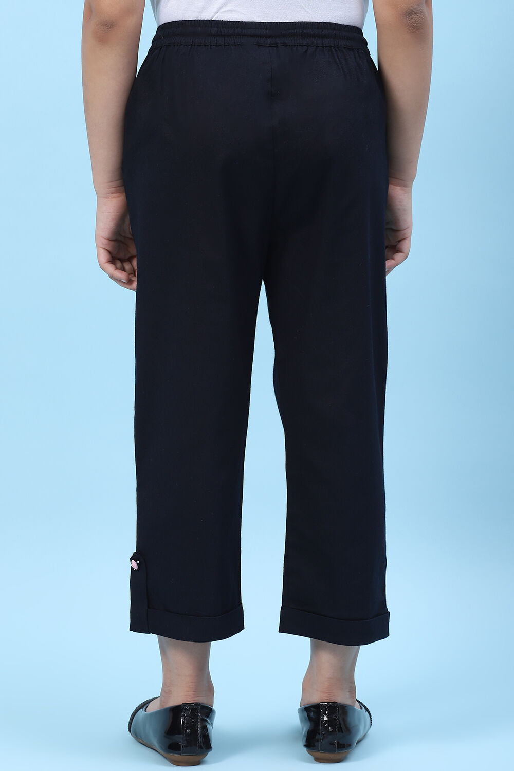 Powder Blue Cotton Solid Pant image number 4