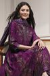 Purple Printed Anarkali Suit Set