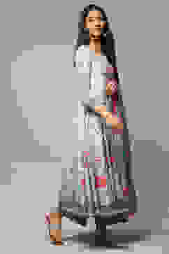 White Cotton Anarkali Kurta Palazzo Suit Set image number 6