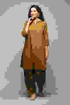 Bronze Burst LIVA Blend Straight Solid Suit Set image number 7