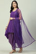 Purple Art Silk Asymmetric Kurta Dhoti Salwar Suit Set