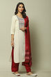 Red Flex Machine Embroidered Unstitched Suit Set image number 4