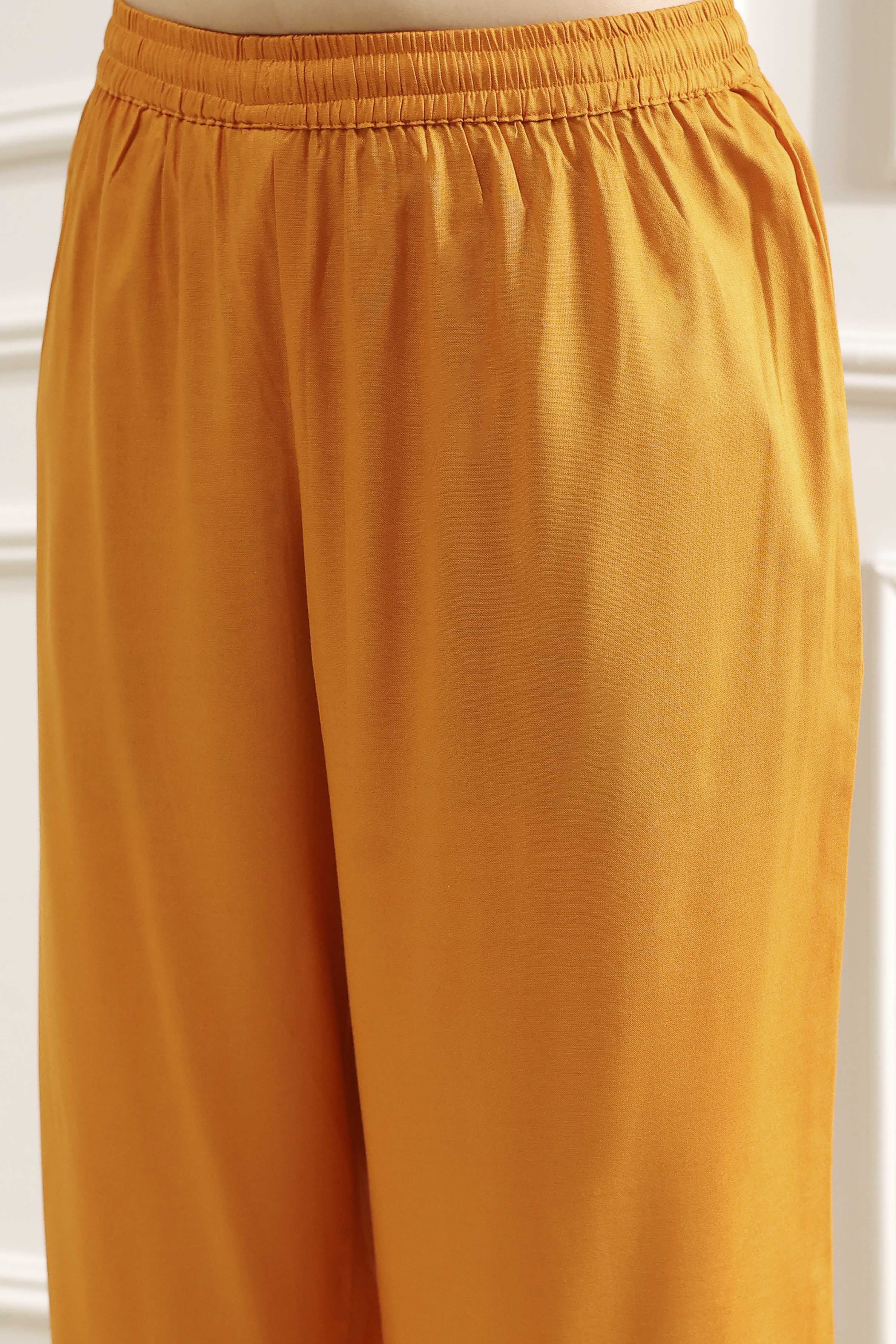 Orange Solid Straight Suit Set image number 2