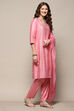Pink Yard-Dyed Chanderi Kurta & Pants Suit Set image number 6