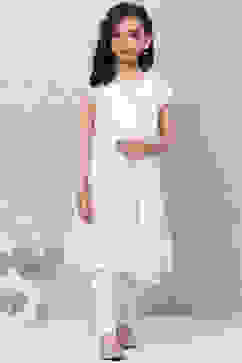 Off White Cotton Anarkali Kurta Churidar Suit Set image number 0