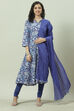 Blue Cotton Kalidar Kurta Churidar Suit Set image number 0
