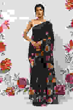 Rohit Bal Black Cotton Blend Saree image number 5