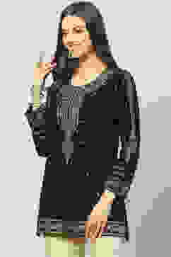 Black Poly Metallic Straight Printed Kurti image number 2