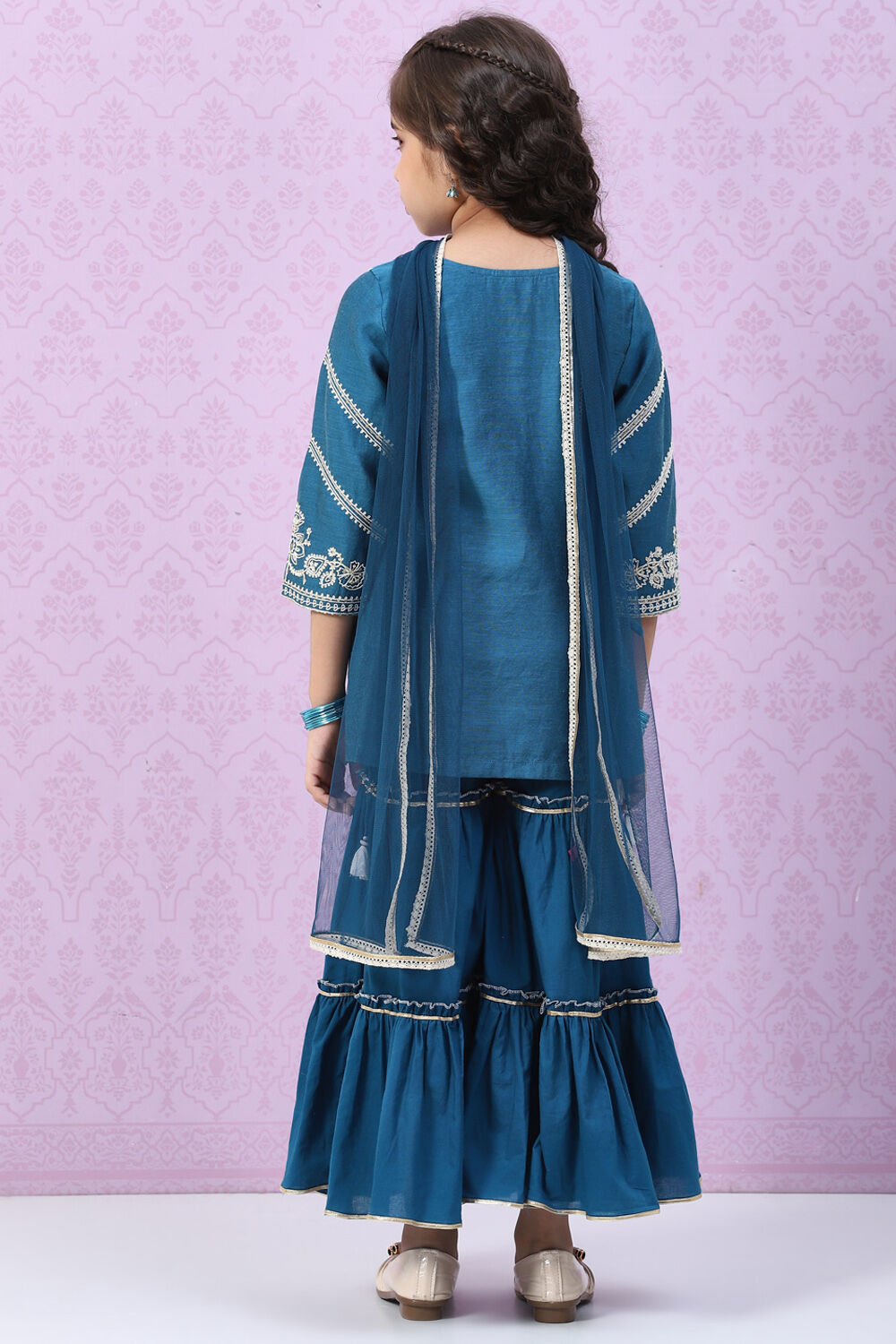 Blue Art Silk Straight Kurta Sharara Suit Set image number 4