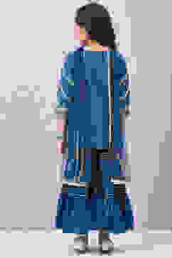 Blue Art Silk Straight Kurta Sharara Suit Set image number 4