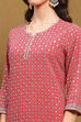 Coral Red Viscose Georgette Festive Straight Suit Set image number 1