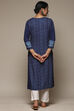Indigo LIVA Straight Printed Kurta image number 4