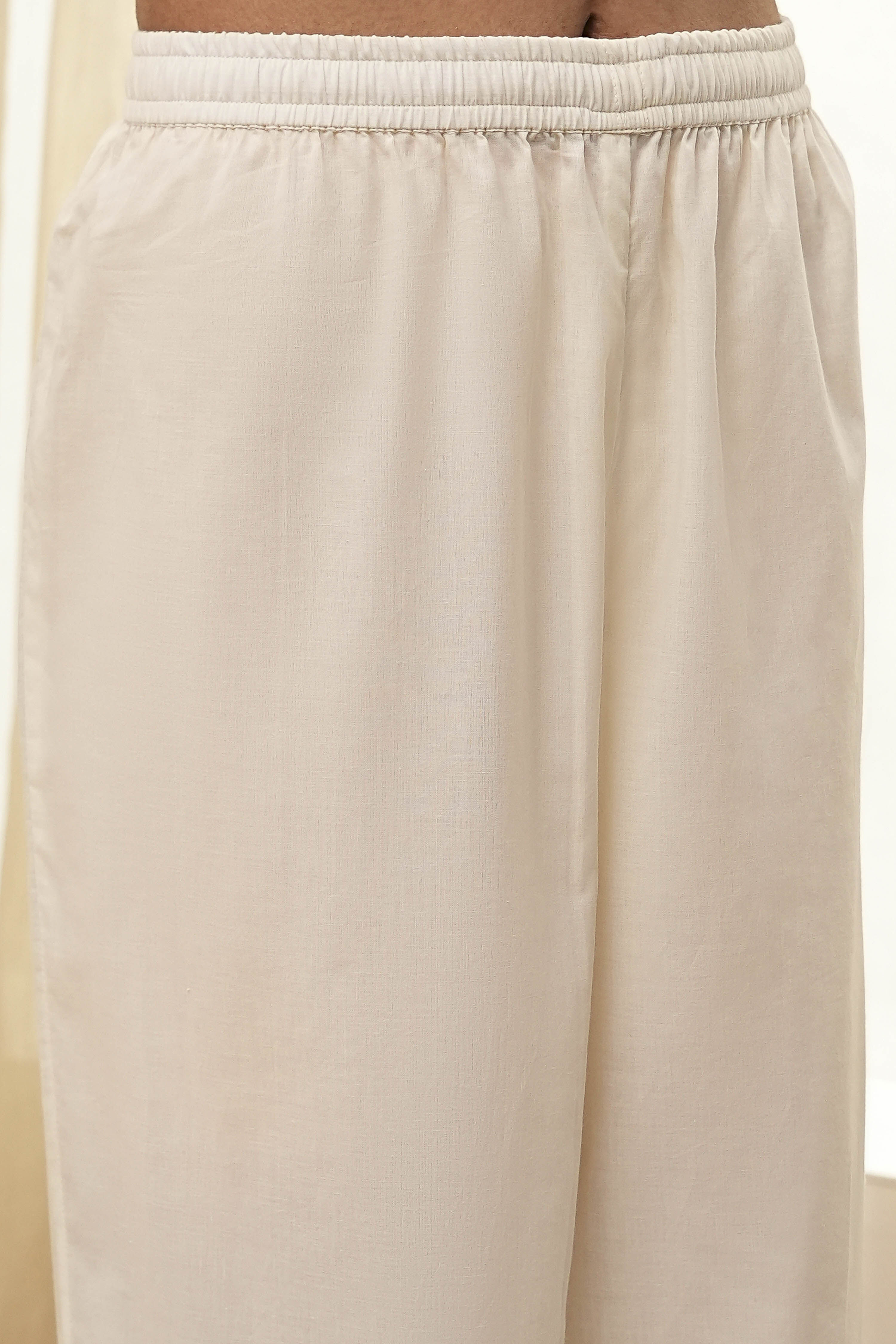 Cream-Colored Cotton Foil Printed Kalidar Suit Set image number 2