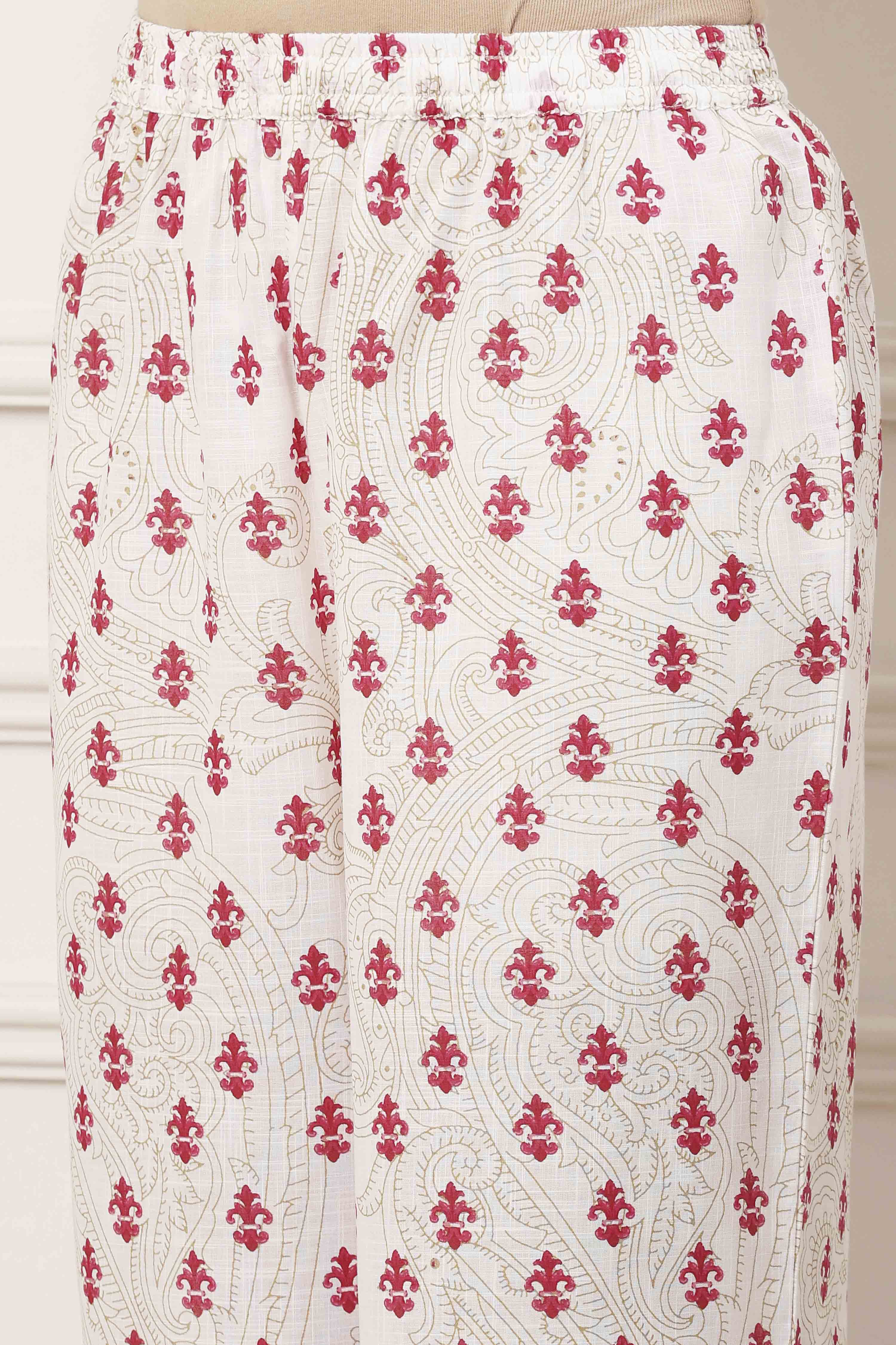 Pink and White Cotton Printed Straight Kurta Set image number 2