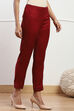 Maroon Viscose Slim Solid Pants image number 3