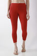 Maroon Cotton Lycra Solid Fitted Cropped Leggings image number 4