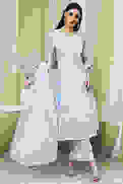 Blue Embroidered Kalidar Suit Set image number 6