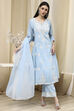 Blue Embroidered Kalidar Suit Set image number 6
