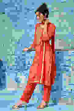 Brick Red Polyester Straight Suit Set image number 4