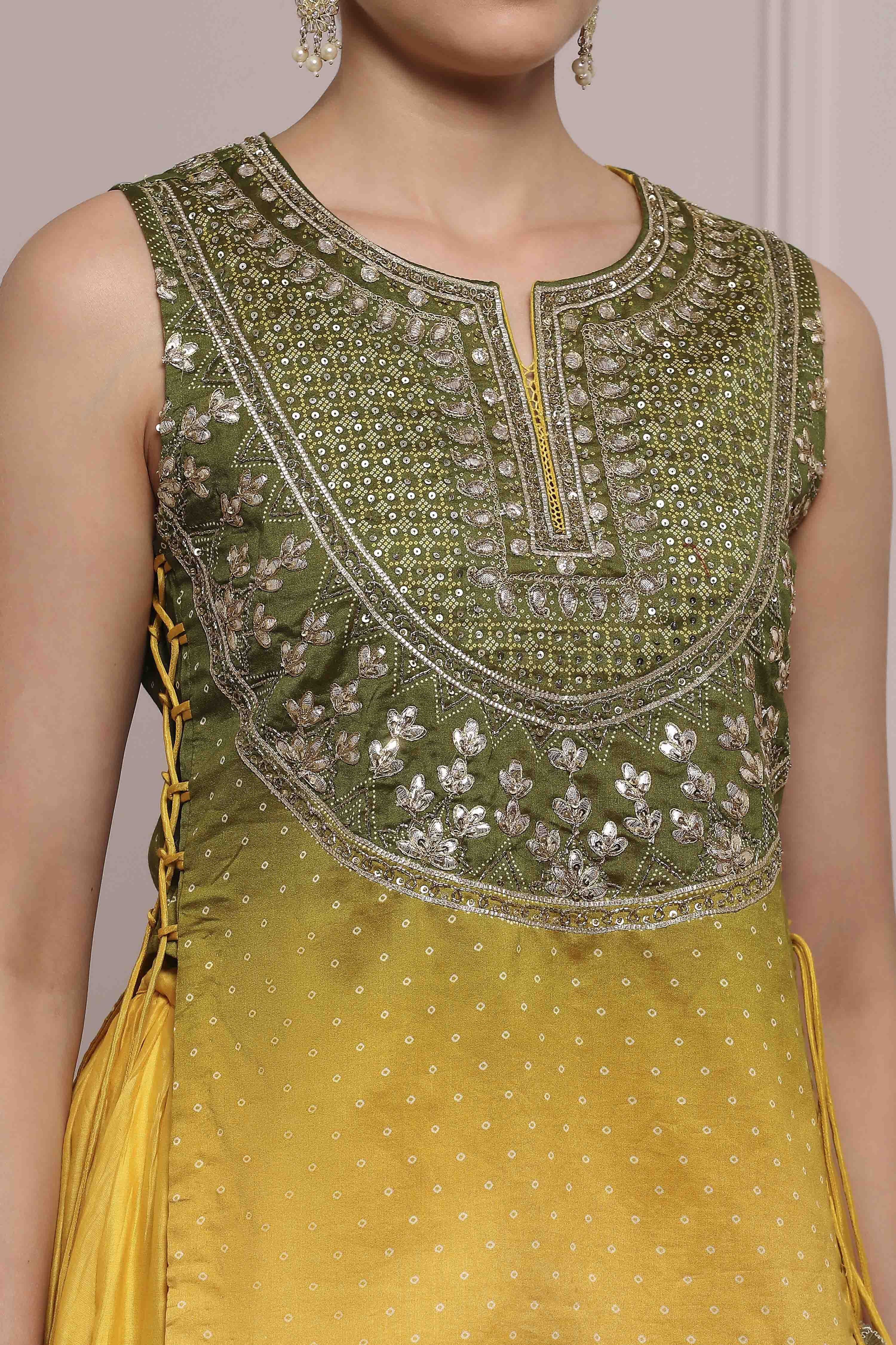 Yellow Olive Cotton Silk Straight Lehenga Set image number 1