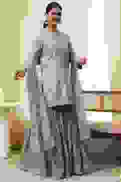 Powder Blue Embroidered Straight Suit Set image number 5