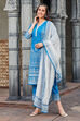 Blue Cotton Printed Straight Kurta & Pants Suit Set image number 3