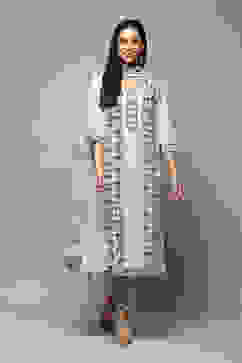 Off White Cotton Handloom Unstitched Suit Set image number 8