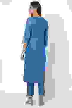 Royal Blue Straight Kurta Regular Pants Suit Set image number 4